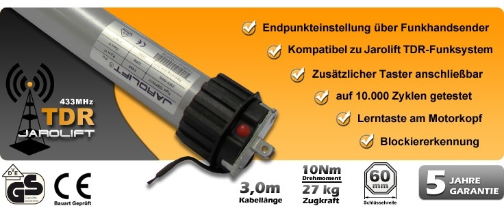 Funkmotor Rollladen Jarolift Rohrmotor 15Nm / 32kg Zugkraft