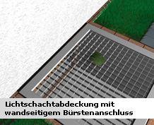 Lichtschachtabdeckung mit Wandanschlussbürste Lichtschachtabdeckung mit Wandanschlussbürste