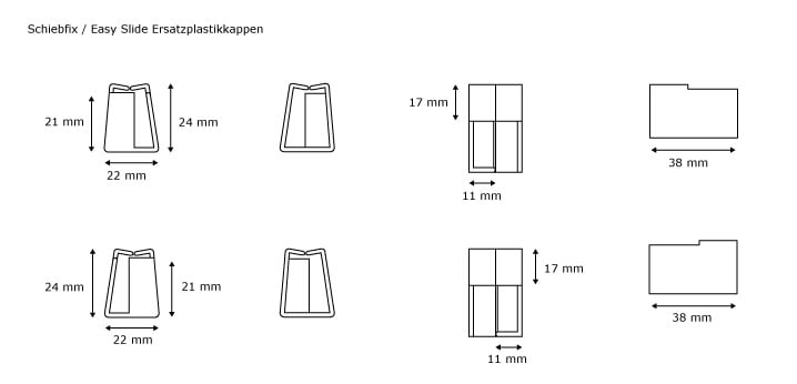 JAROLIFT Schiebfix / Easy Slide Ersatzplastikkappen (4er Set) in weiss oder schwarz