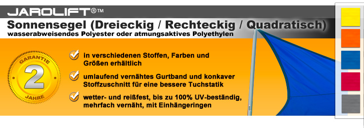 JAROLIFT Sonnensegel / Sonnenschutzsegel - Dreieckig / Rechteckig / Quadratisch - wasserabweisend oder atmungsaktiv